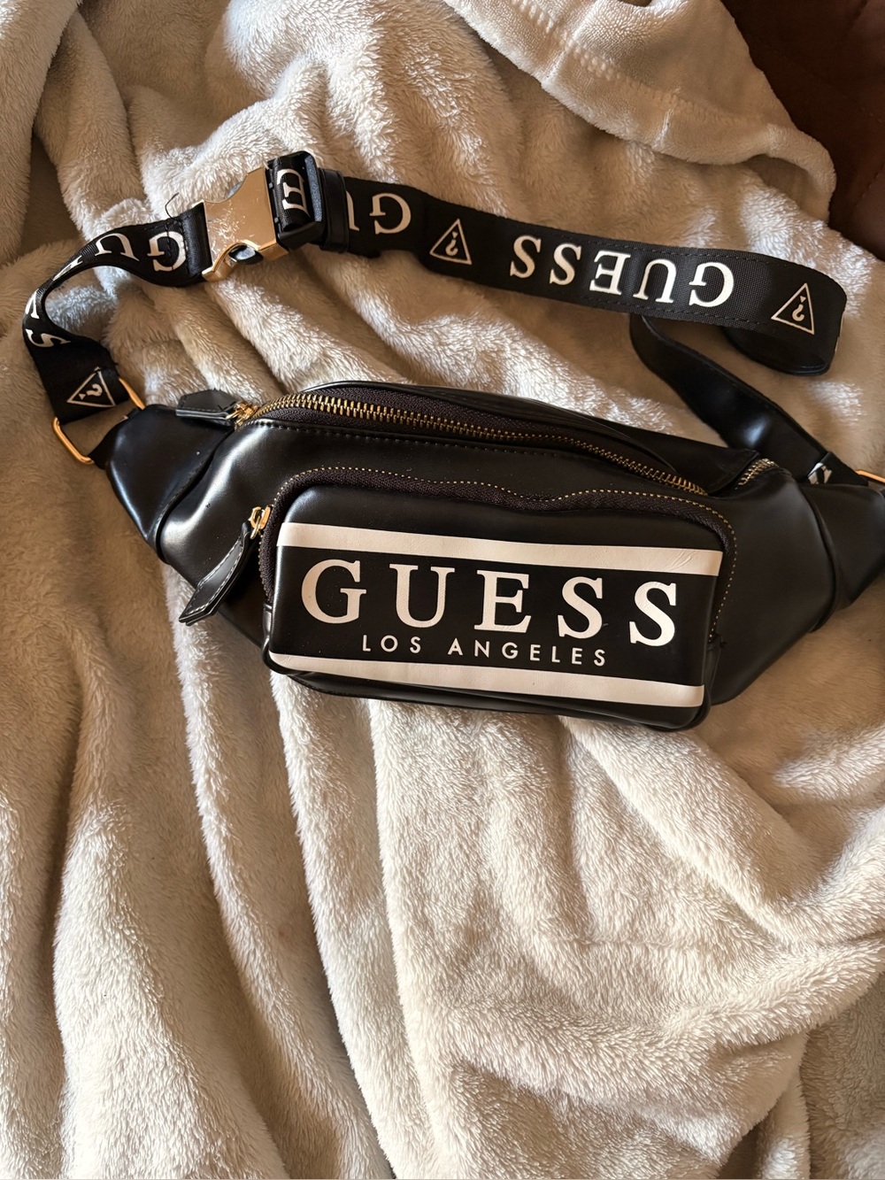GUESS Black and White Logo Belt Bag
